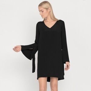 Cuyana 100% Silk Black Tie Sleeve Dress Small S